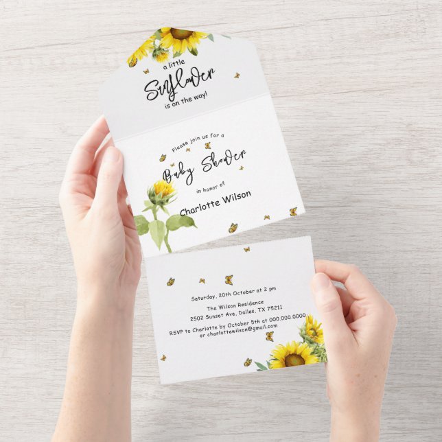 Invitation Tout En Un C'est une fille ! Baby shower des tournesols et pa (Déchirure)