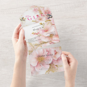 Invitation Tout En Un C'est une fille rose pâle floral