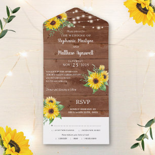 Invitation Tout En Un Chaîne de tournesol rustique Lumières Mariage en b