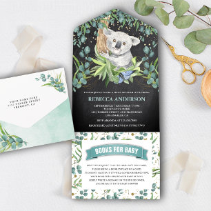 Invitation Tout En Un Chalkboard Eucalyptus Koala Baby shower ours