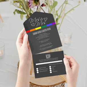 Invitation Tout En Un Chalkboard mariage doodle coeurs Mme et Mme