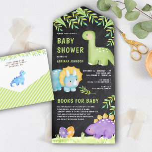 Invitation Tout En Un Chalkboard moderne Cute Little Dinosaur Baby showe