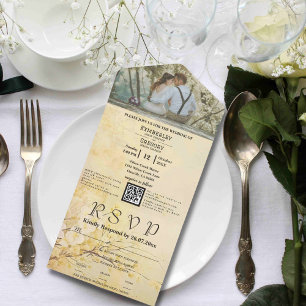 Invitation Tout En Un Champagne Sakura Cerry Blossoms Photo QR Code