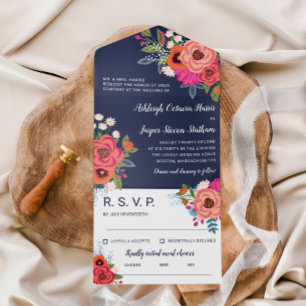 Invitation Tout En Un Charmant Boho Fleurs colorées Mariage