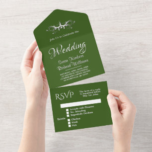 Invitation Tout En Un Chasseur vert et blanc Tri Plier avec Rsvp