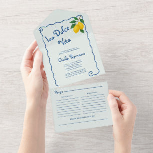 Invitation Tout En Un Châssis citron bleu Whimy La Dolce Vita Fête des m