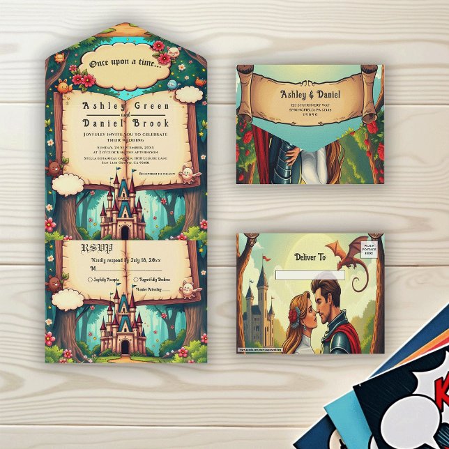 Invitation Tout En Un Château de forêt de conte de fées Mariage (Créateur téléchargé)