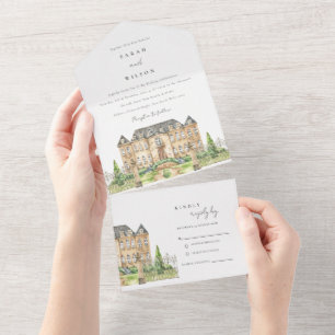 Invitation Tout En Un Chateau Jardin Classique Aquarelle Mariage Inviter