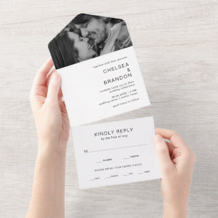 Invitation Tout En Un Chelsea Noir et blanc Mariage moderne