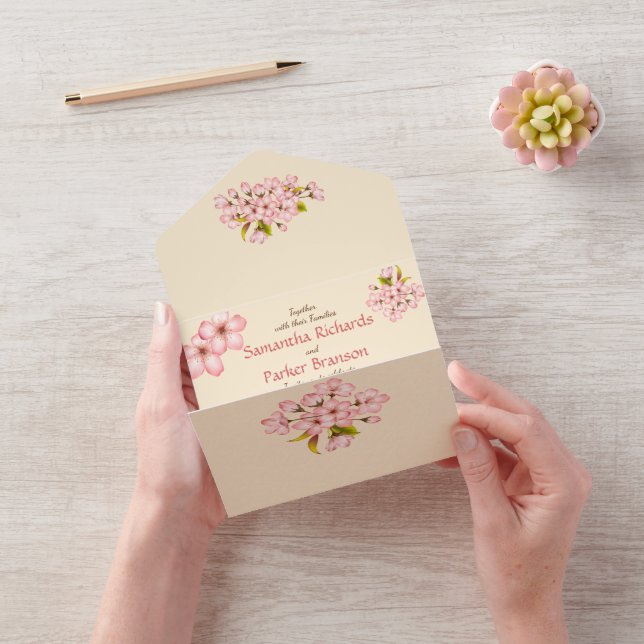 Invitation Tout En Un Cherry Blossom Mariage & RSVP (Vidéo)