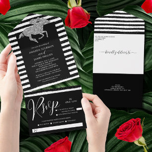 Invitation Tout En Un Cheval d'argent Noir Blancs Mariage