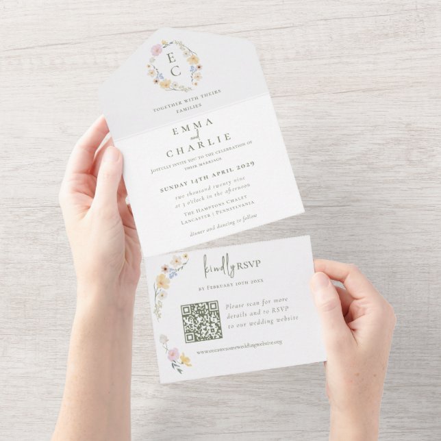 Invitation Tout En Un Chic Boho Pastel Fleurs sauvages Printemps Mariage (Déchirure)