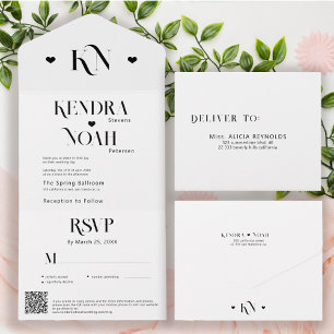 Invitation Tout En Un Chic bold typographie RSVP QR détails du code mari