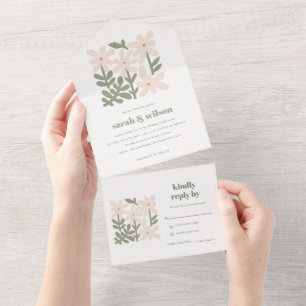 Invitation Tout En Un Chic Dusky Blush Rétro Mariage Floral Minimal