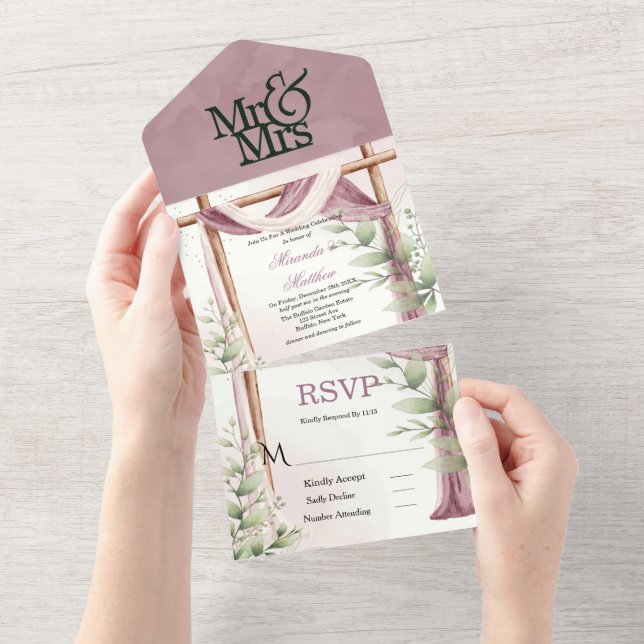 Invitation Tout En Un Chic Lavender Canopy Eucalyptus Mariage (Déchirure)