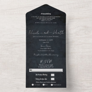 Invitation Tout En Un Chic Modern Marine Blue Texture Mariage Photo