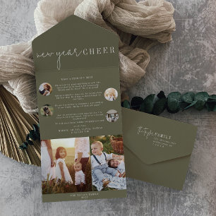 Invitation Tout En Un Chic moderne Green New Year Cheval Multi Photo