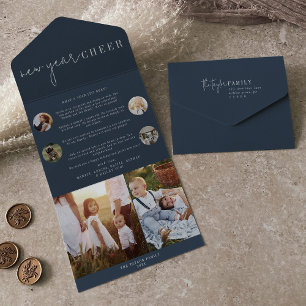 Invitation Tout En Un Chic moderne   Marine Bleu Nouvel An Cheval Multi 