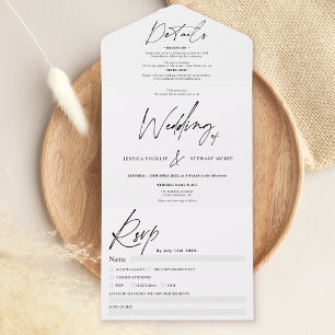 Invitation Tout En Un Chic noir blanc élégant script mariage moderne