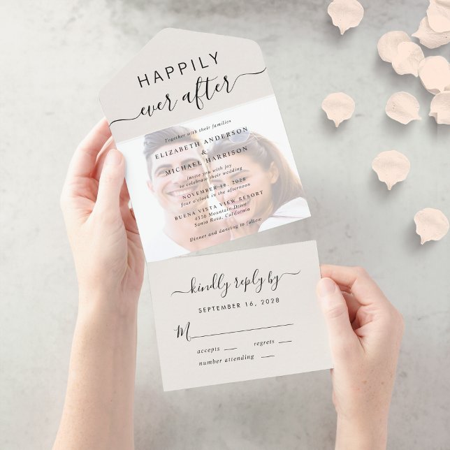Invitation Tout En Un Chic Script Photo Overlay Cream Mariage (Our user-friendly template allows you to easily upload your photo and create your perfect invitation)