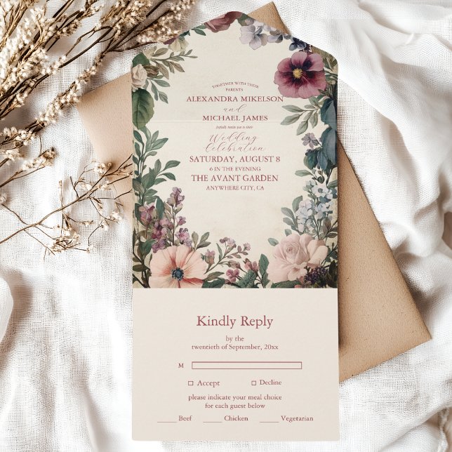 Invitation Tout En Un Chic victorien Royal Floral Mariage (Créateur téléchargé)