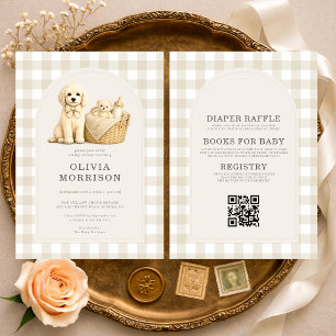 Invitation Tout en Un Chien Chiot Beige Neutre Baby Shower