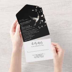 Invitation Tout En Un Chinoiserie Noire Et Blanc Jardin Floral Mariage