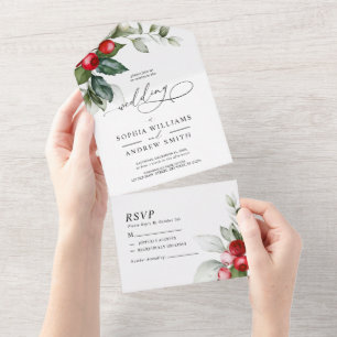 Invitation Tout En Un Christmas Greenery & Red Berries