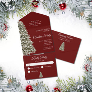 Invitation Tout En Un Christmas Tree Dark Red Company Fête