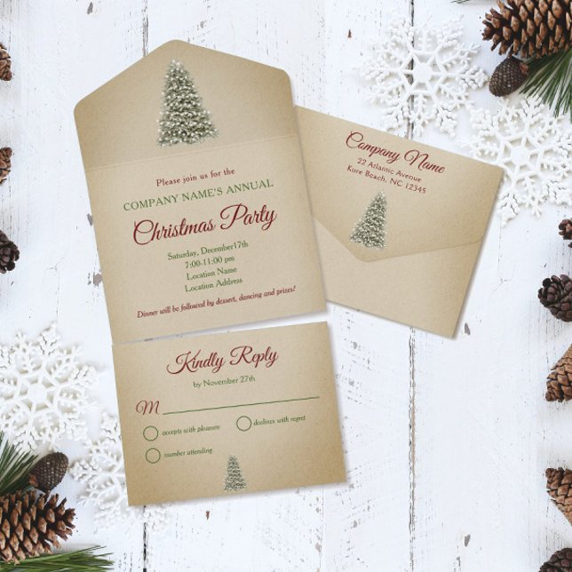 Invitation Tout En Un Christmas Tree Kraft Papier Société Fête (Christmas Tree Christmas Party Kraft Paper All-in-One Seal-and-Send Invitation)