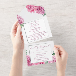 Invitation Tout En Un Chrysanthème rose floral aquarelle