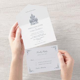 Invitation Tout En Un Church Venue Sketch Minimalist Wedding