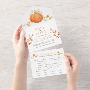 Invitation Tout En Un Chute amoureuse aquarelle citrouille mariage autom