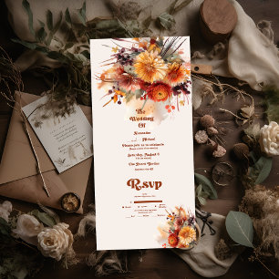 Invitation Tout En Un Chute Burange Aquarelle Orange Pampas Grass Mariag