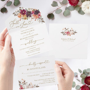 Invitation Tout En Un Chute en amour Mariage Citrouille Bourgogne