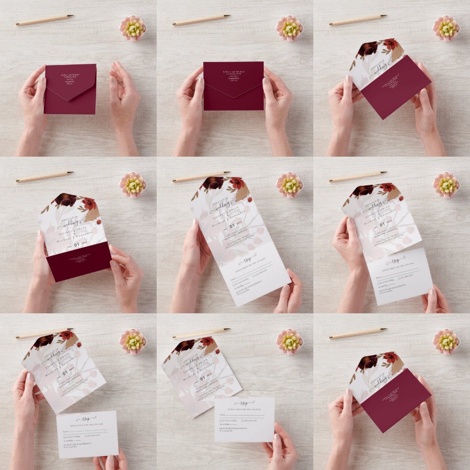 Invitation Tout En Un Chute Floral Suite Mariage Terracotta Bourgogne Ro