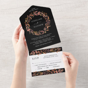 Invitation Tout En Un Chute Folio Aquarelle Wreath Mariage Noir
