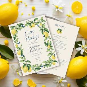 Invitation Tout en un Ciao Baby Baby shower à papillon citron
