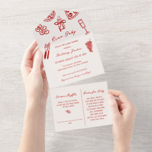 Invitation Tout En Un Ciao Baby Pizza Italienne Baby Shower