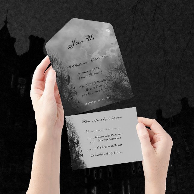 Invitation Tout En Un Ciel hanté et Ravens Halloween tout en un Invitati (Zazzle Haunted Sky and Ravens Halloween All in One Invitation)