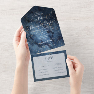 Invitation Tout En Un Ciel nocturne céleste   Sceau Or Et Envoi