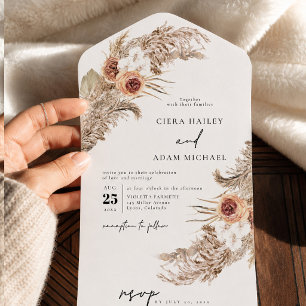 Invitation Tout En Un CIERA Bohemian Terracotta Pampas Grass Mariage