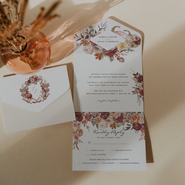 Invitation Tout En Un Cimetière Mariage des fleurs d'automne (Créateur téléchargé)
