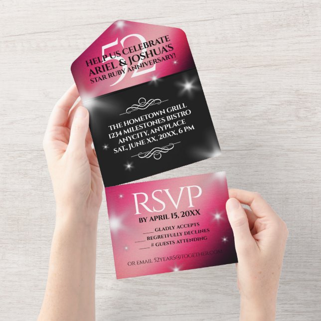 Invitation Tout En Un Cinquante-deuxième anniversaire de mariage Rubis é (Déchirure)