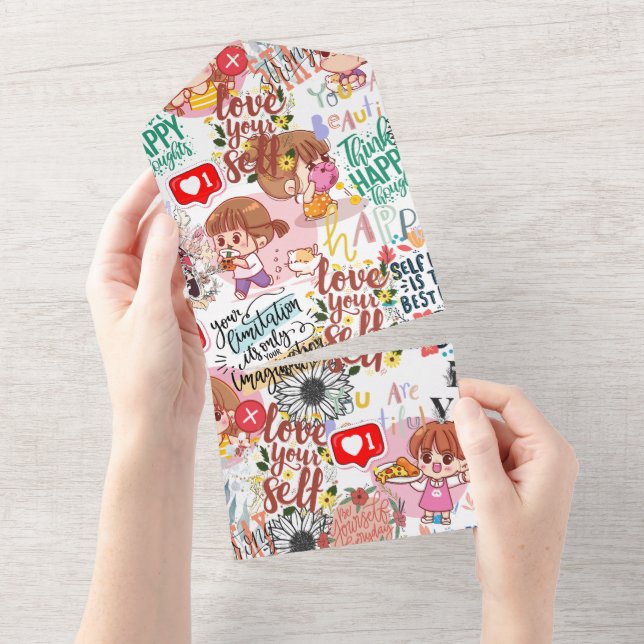 Invitation Tout En Un Citation Positif Motivant – Kawaii  (Déchirure)