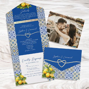 Invitation Tout En Un Citron Rustique Mariage bleu italien