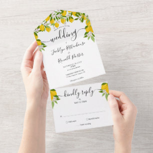 Invitation Tout En Un Citrons vert Script Monogramme Mariage