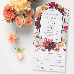 Invitation Tout En Un Citrouille blanc automne Mariage floral