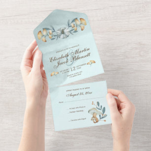Invitation Tout En Un Citrouille bleu d'automne et Mariage Ginkgo