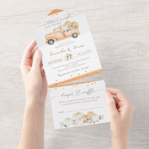 Invitation Tout En Un Citrouille Camion Baby shower d'automne moderne